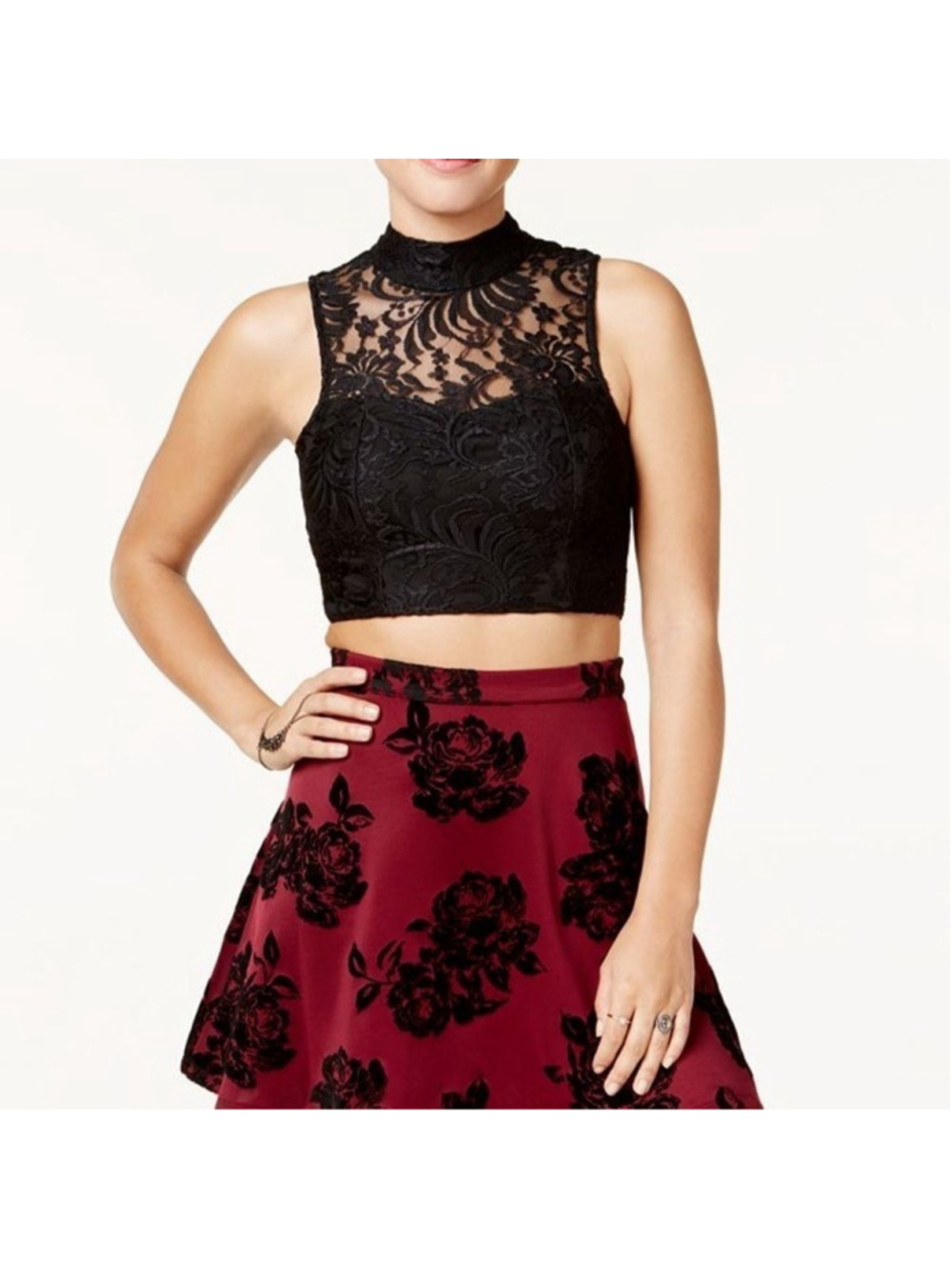 TRIXXI Juniors Lace Back Cutout Crop Top Black Size M